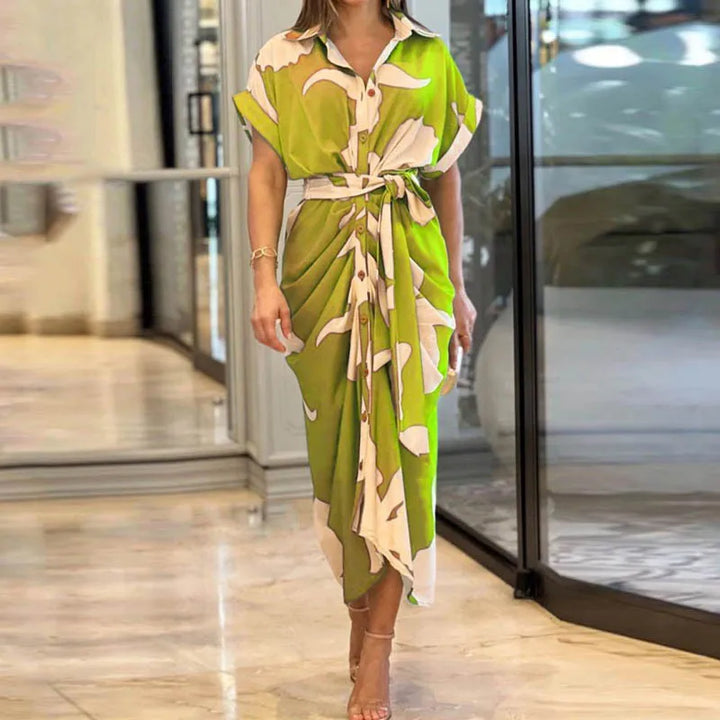 Ailsa Printed Tie Waist Shirt Midi Dress