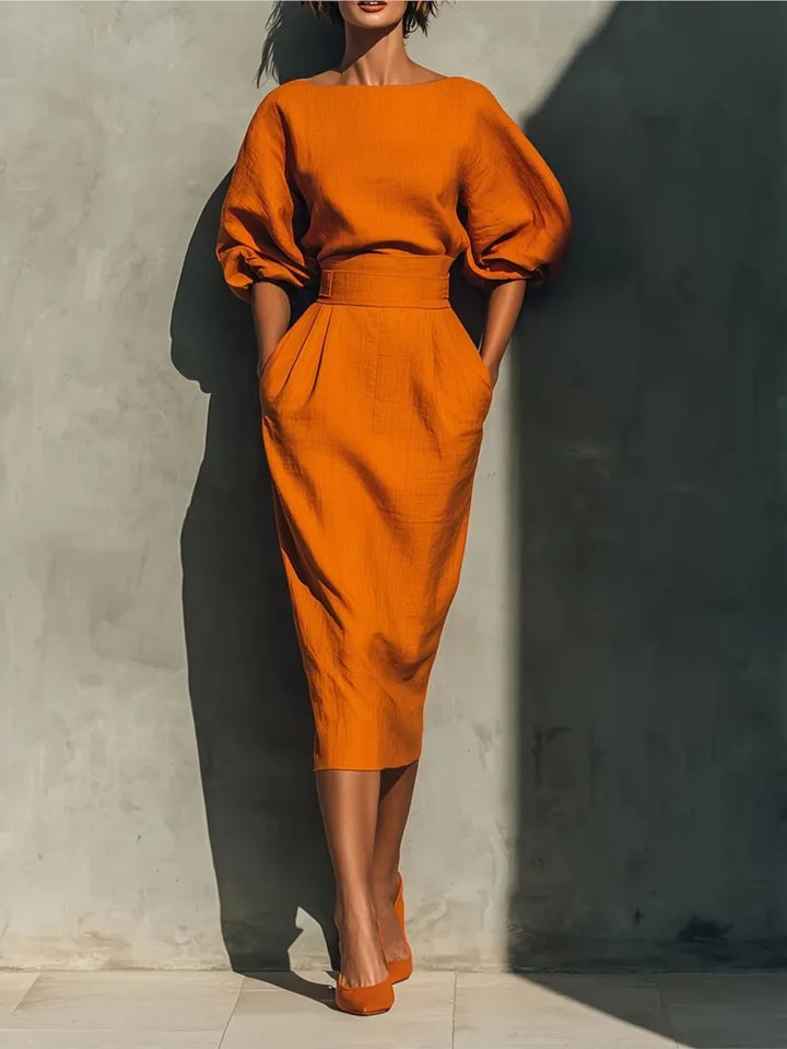 Sansa Elegant Linen Midi Dress