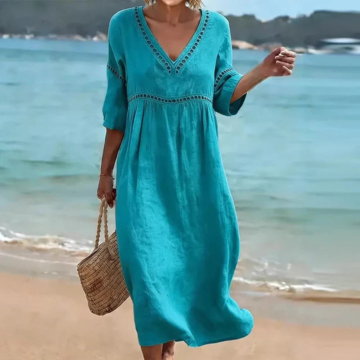 Oakley Hollow Trim V-Neck Midi Dress