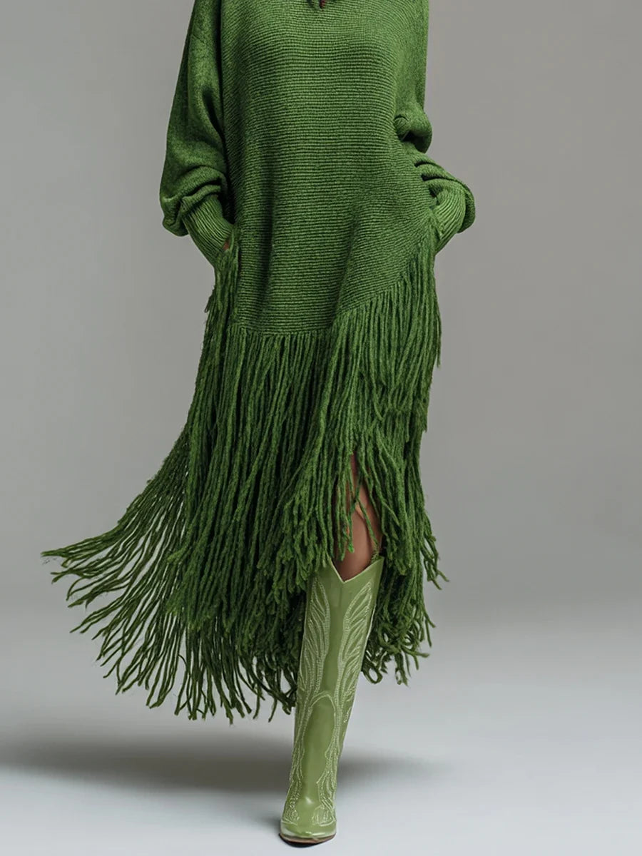 Marselle Fringe Knit Midi Dress