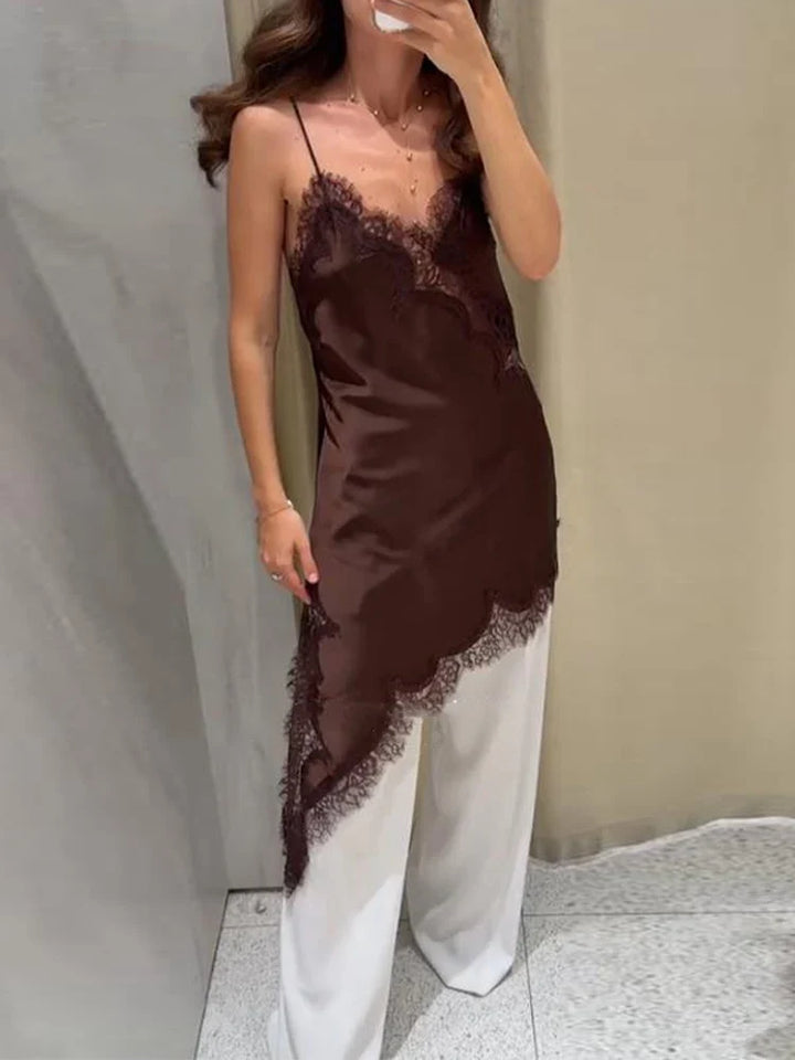 Celestia Satin Lace Mini Dress