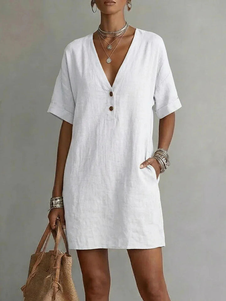 Tanisha Breathable Linen V-Neck Mini Dress