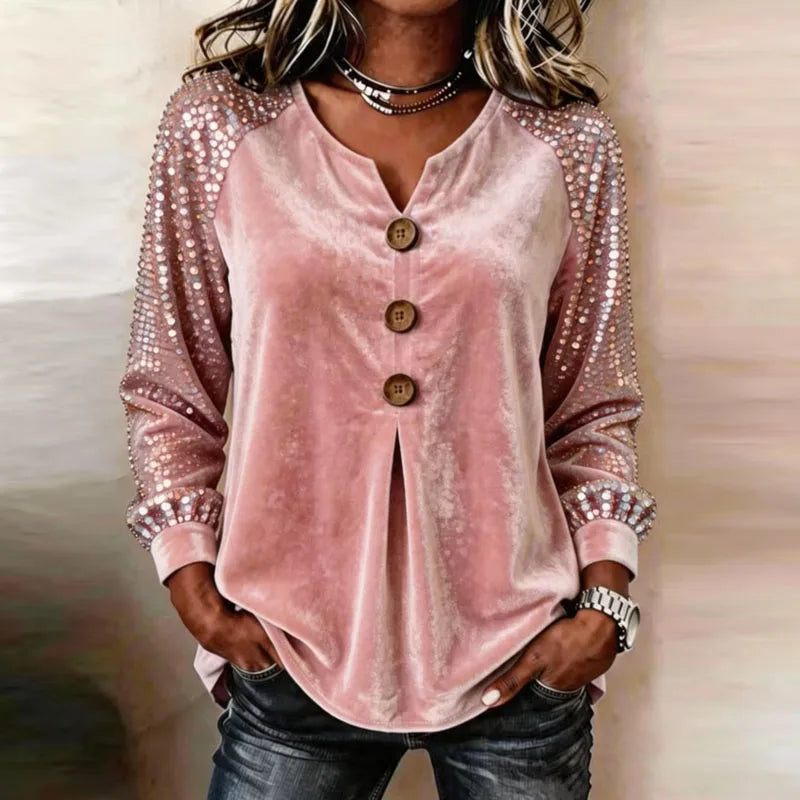 Julia Velvet Sequin Sleeve Blouse