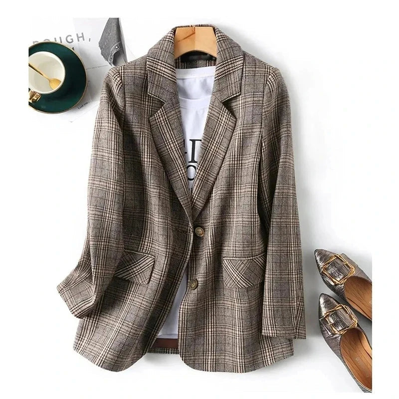 Anouk Plaid Tailored Blazer