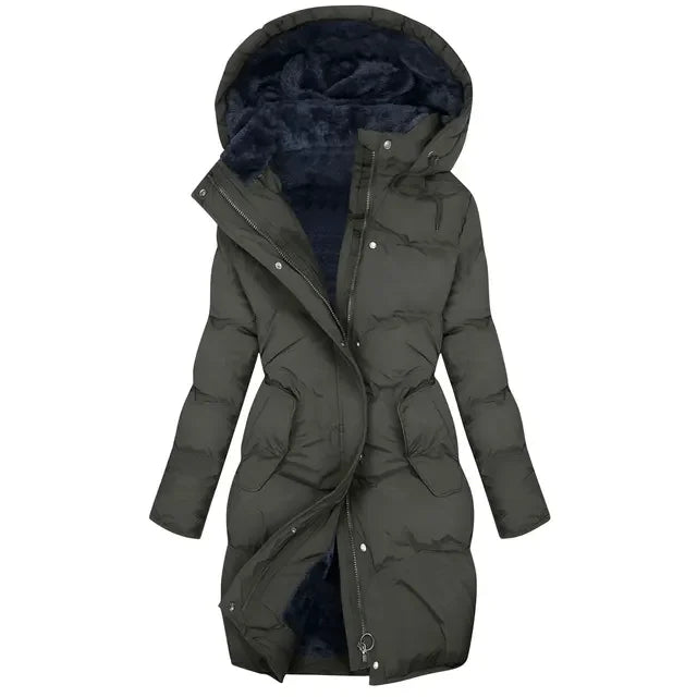Army green quilted hooded puffer coat