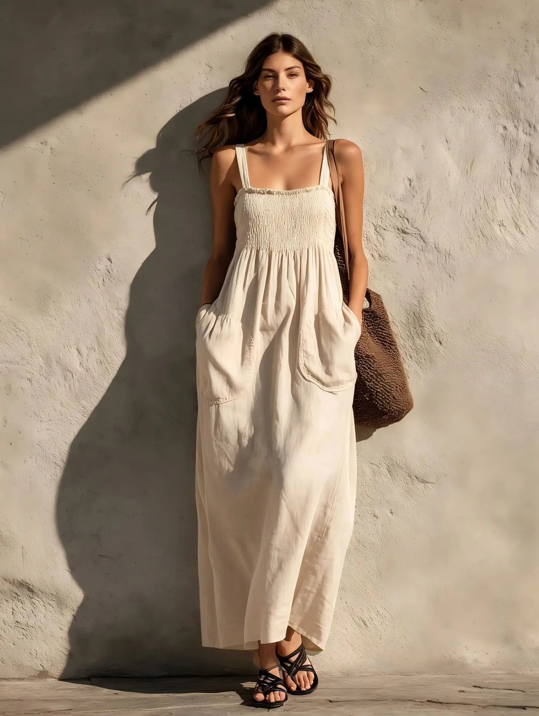 Fauna Shirred Pocket Maxi Dress