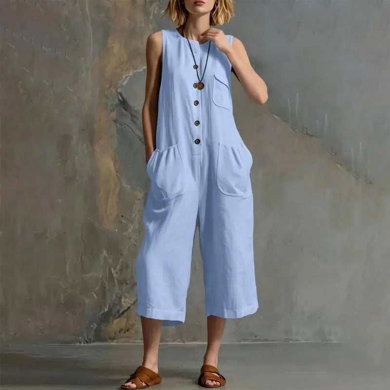 Marielle  Button Front Realxed Dungaree Jumpsuit