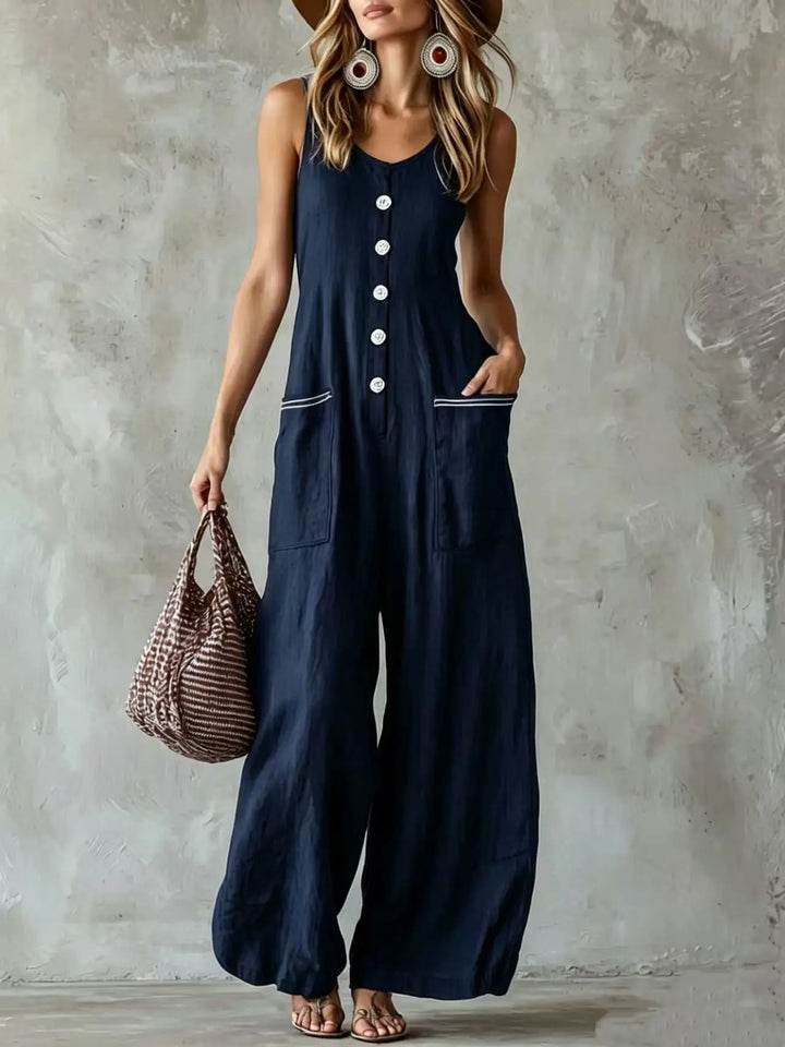 Ameline Button Front Wide Leg Jumpsuit