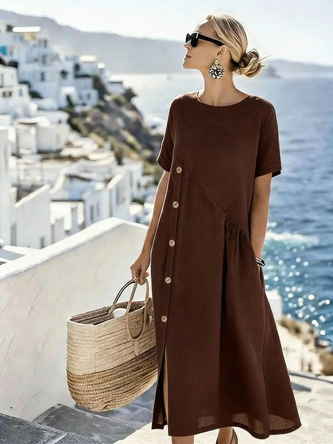 Prona Relaxed Short Sleeve Midi Dress