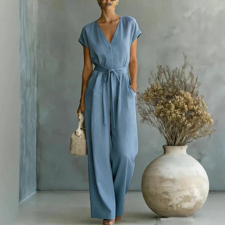 Macep Linen V Neck Jumpsuit