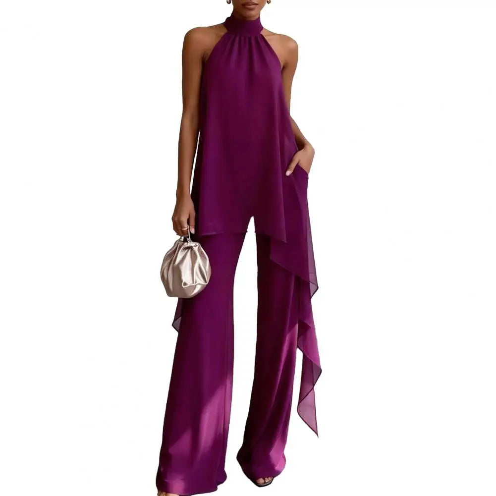 Zinnara Draped Sleeveless Chiffon Matching Set