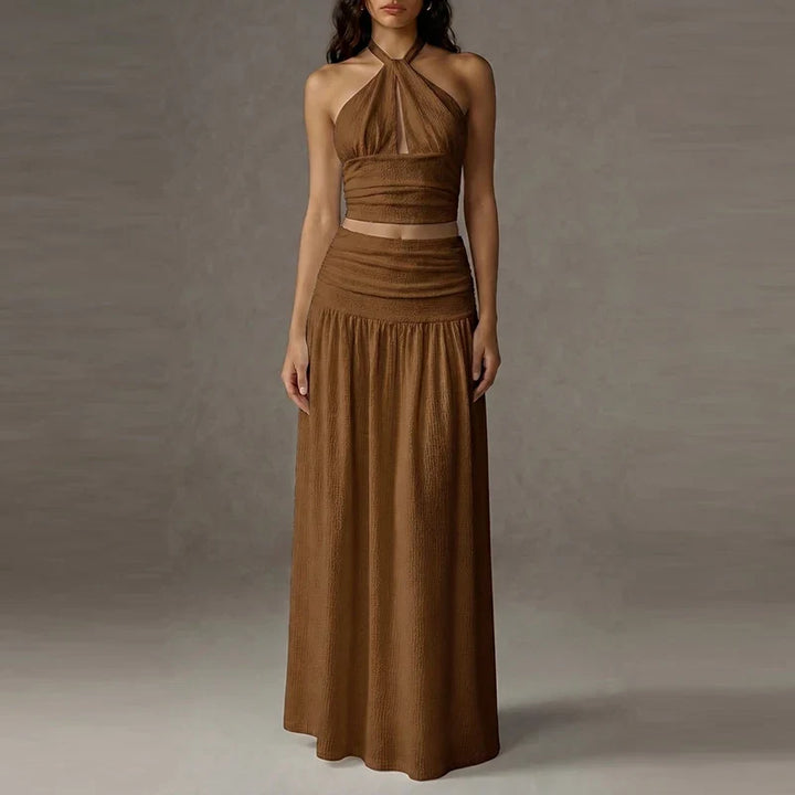 Ramie Halter Neck Skirt Set