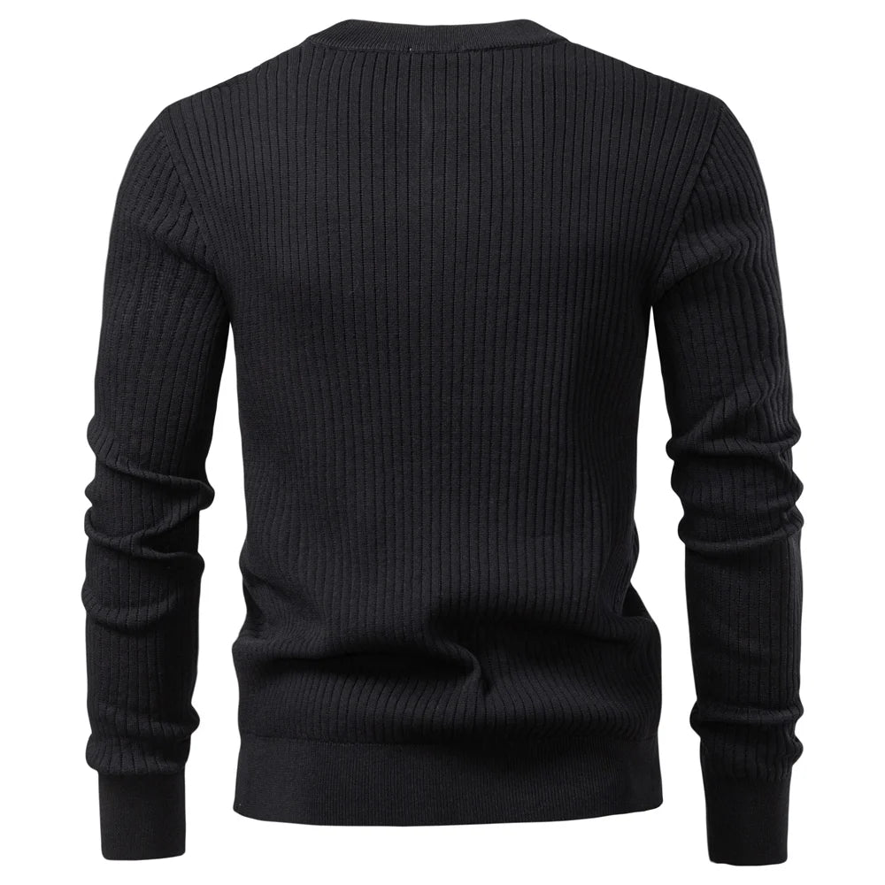 Black ribbed henley sweater back view