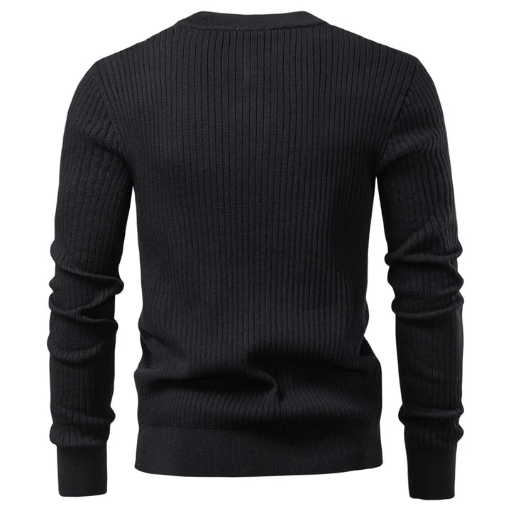 Black ribbed henley sweater back view