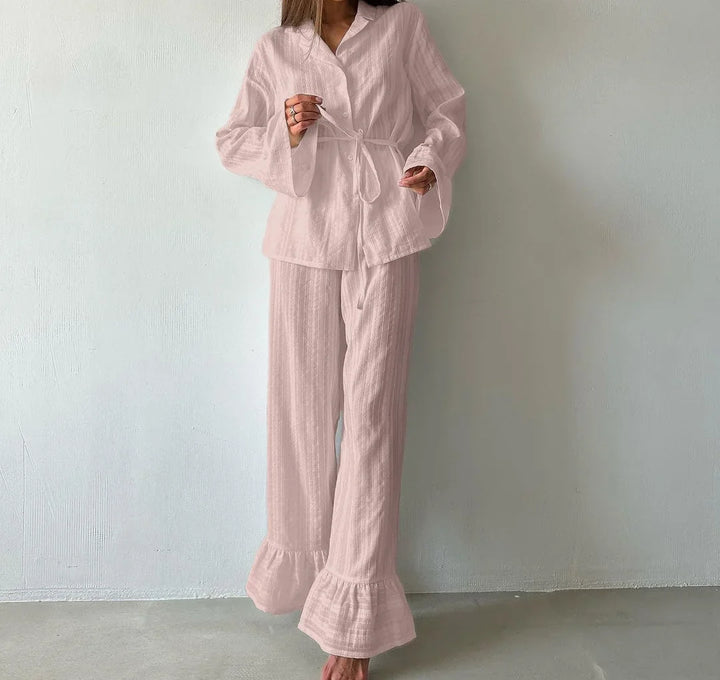 Amanda Ruffle Trim Pajama Set