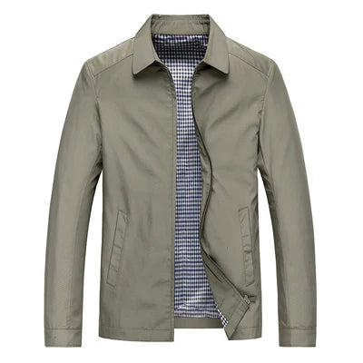 Khaki bomber jacket, front view