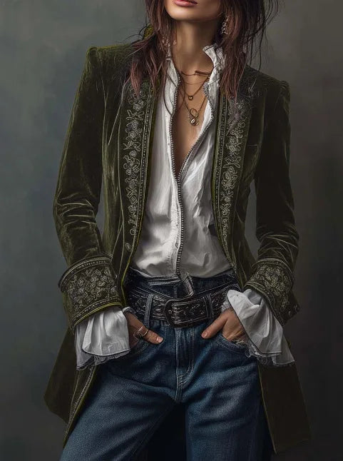 Gemma Embroidered Velvet Blazer