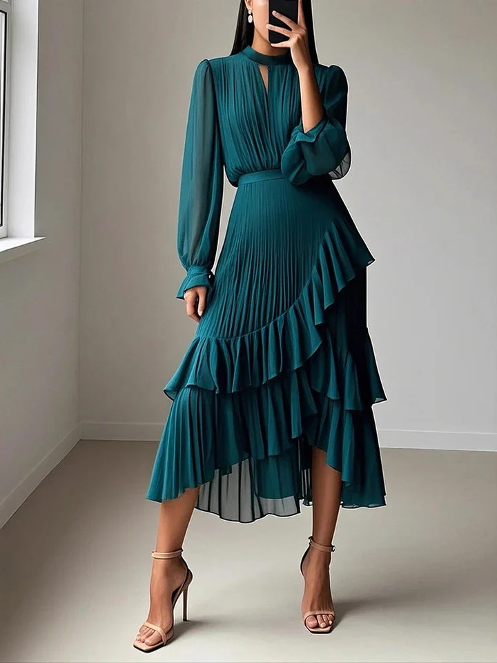 Sireza Pleated Ruffle Midi Dress