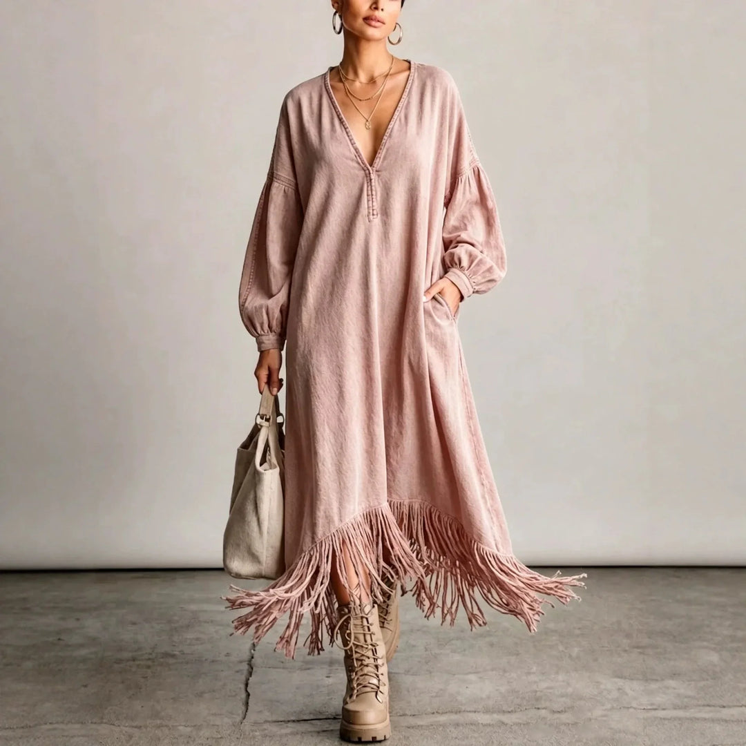 Zarina V-Neck Fringe Dress