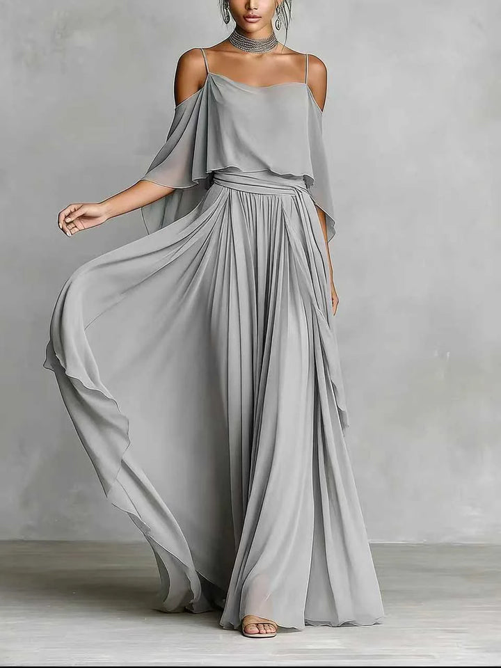 Rosa Off Shoulder Chiffon Wedding Guest Maxi Dress