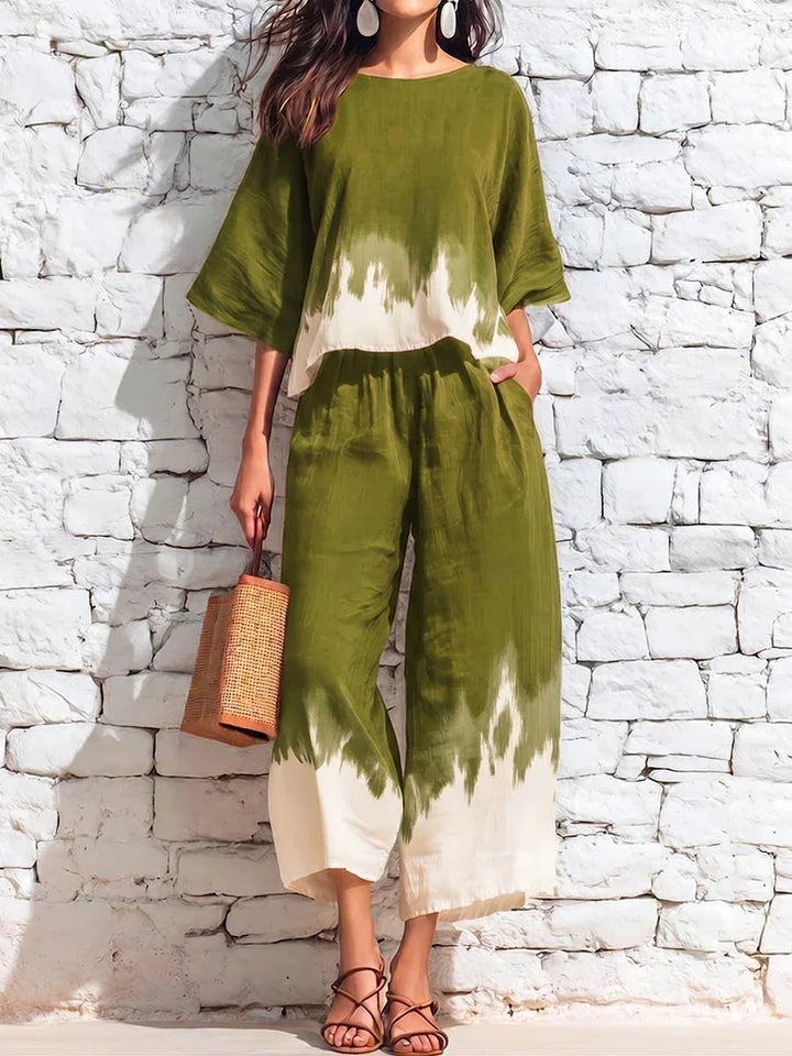 Bettina Printed Blouse Casual Pants Set