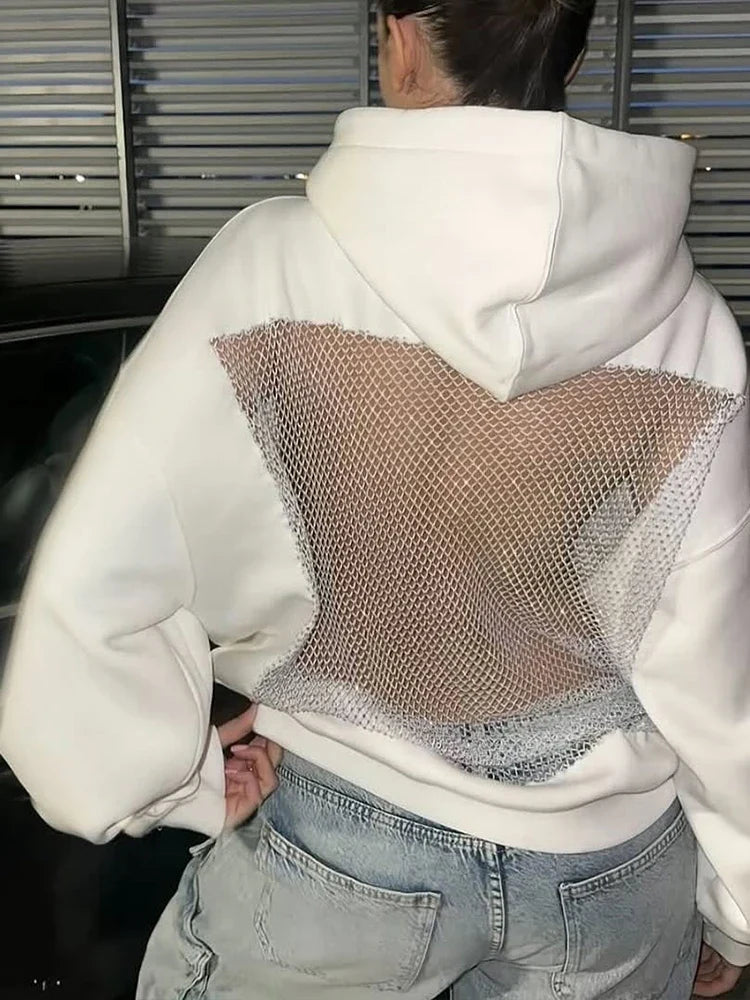 Yolanda Rhinestone Mesh Back Hoodie