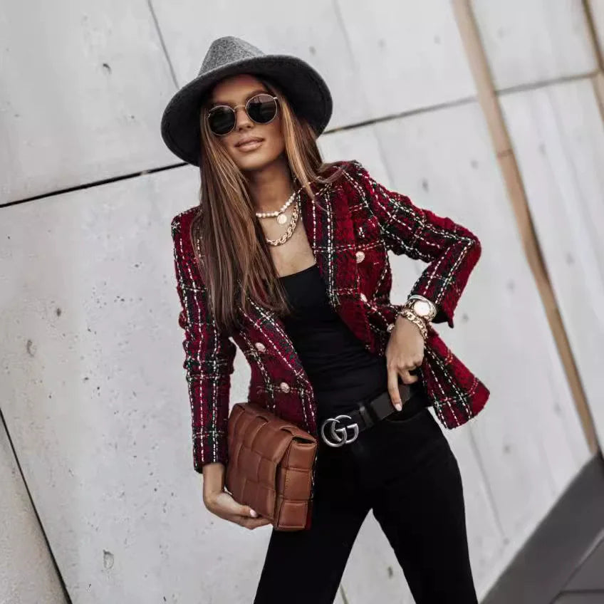 Corinne Double Breasted Plaid Blazer