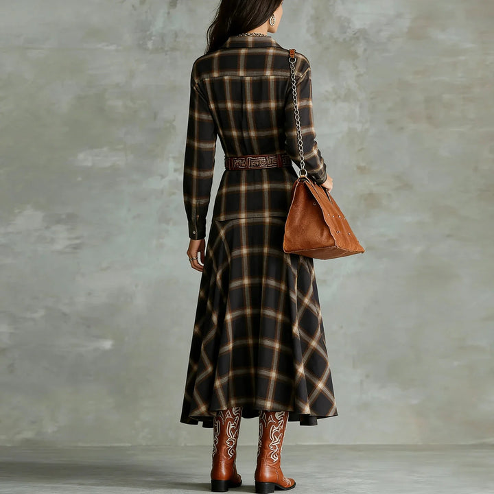 Rowena Button Plaid Shirt Dress