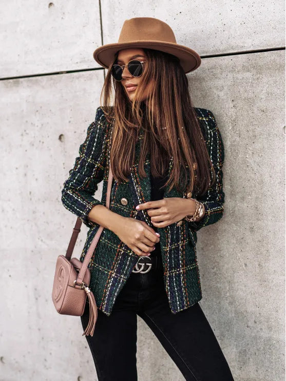 Corinne Double Breasted Plaid Blazer