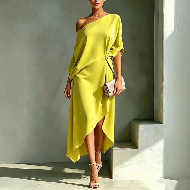 Maribel Elegant Asymmetrical Midi Dress
