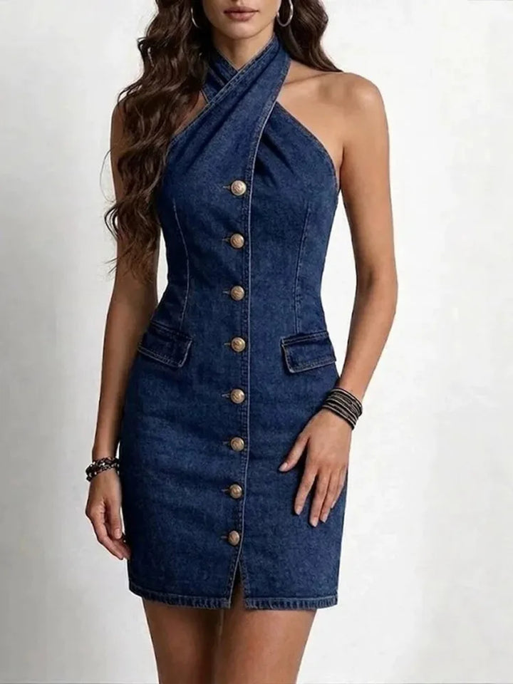 Voila Halter Button Mini Dress