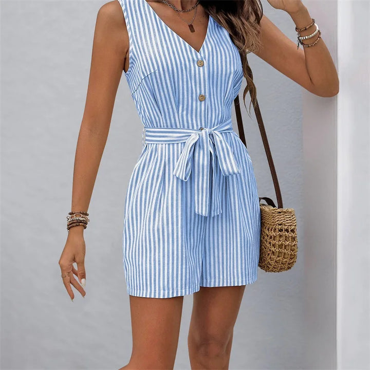 Fabiola Striped Tie Waist Romper