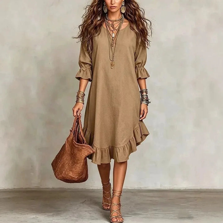 Georgina Ruffle Half Sleeve V Neck Midi Dress