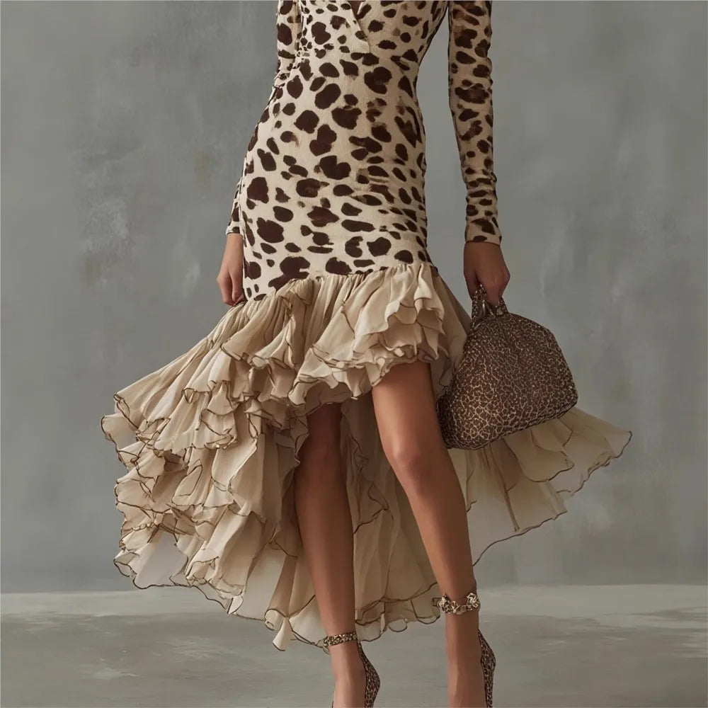 Ophelia Leopard Ruffle Dress