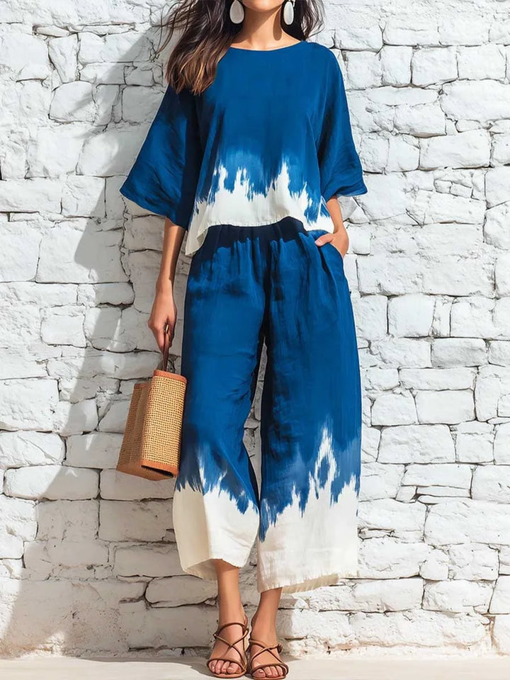 Bettina Printed Blouse Casual Pants Set