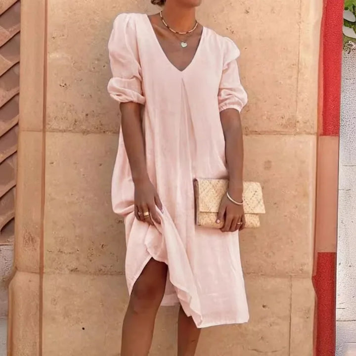 Mirelune Puff Sleeve Midi Dress