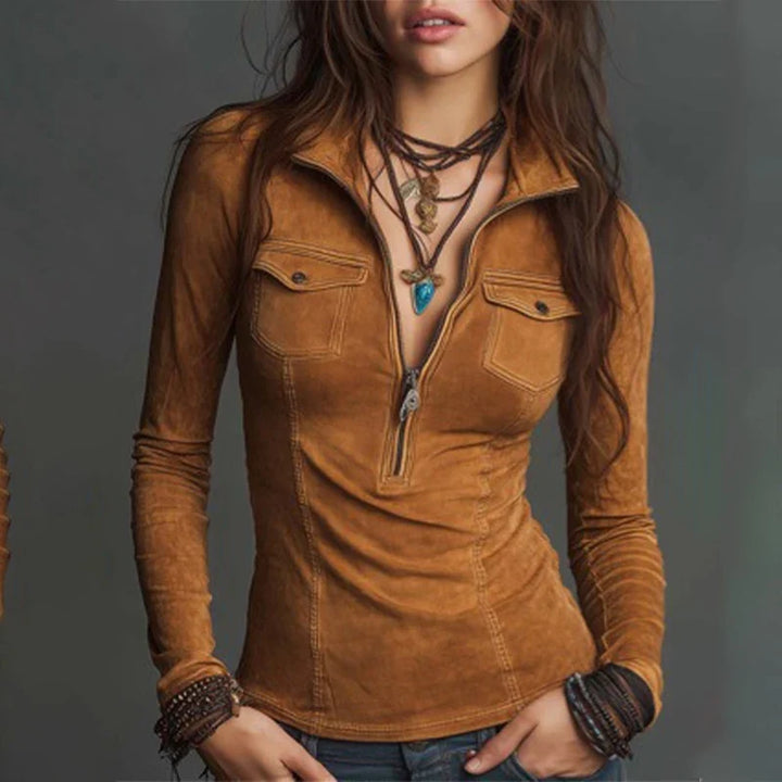 Simone Suede Half Zip Shirt