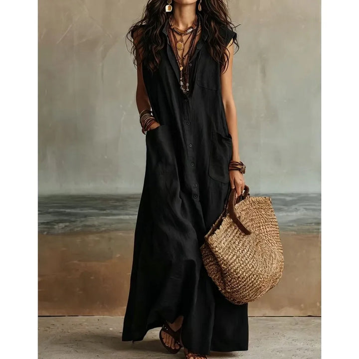 Diana Bohemian V Neck Casual Linen Maxi Dress