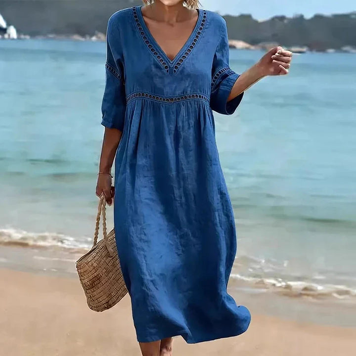 Oakley Hollow Trim V-Neck Midi Dress