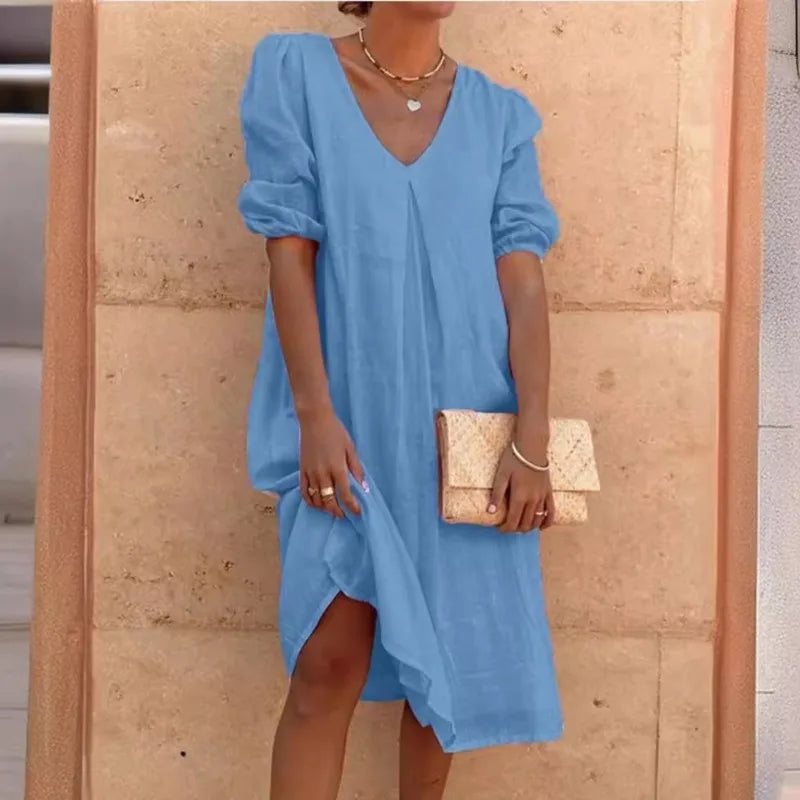 Mirelune Puff Sleeve Midi Dress