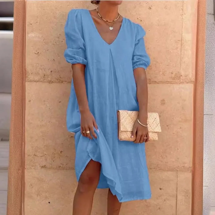 Mirelune Puff Sleeve Midi Dress