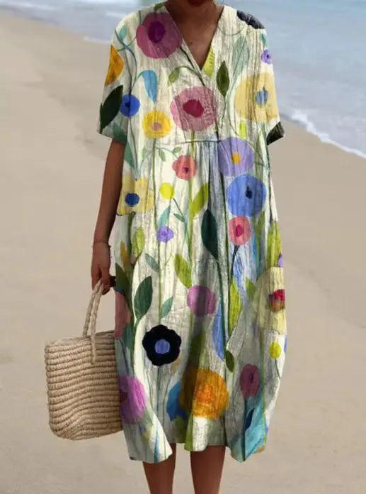Sydney Printed V Neck Midi Dress