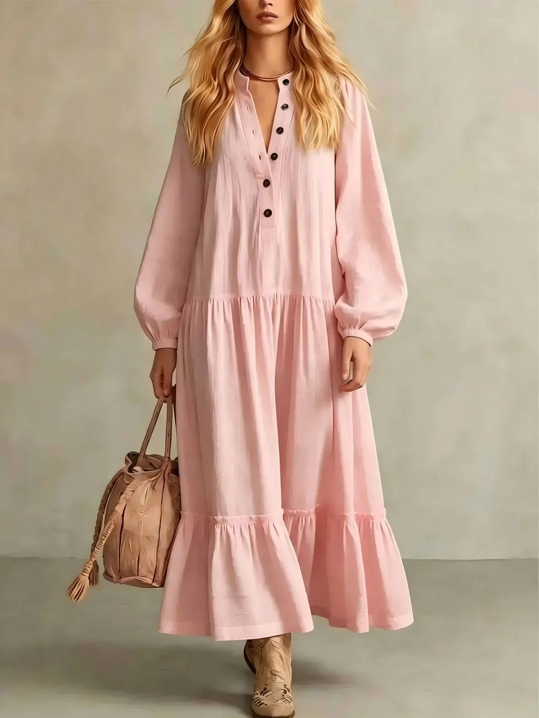 Azelia Button Front Tiered Maxi Dress