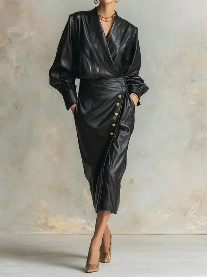 Valeria Faux Leather Wrap Dress