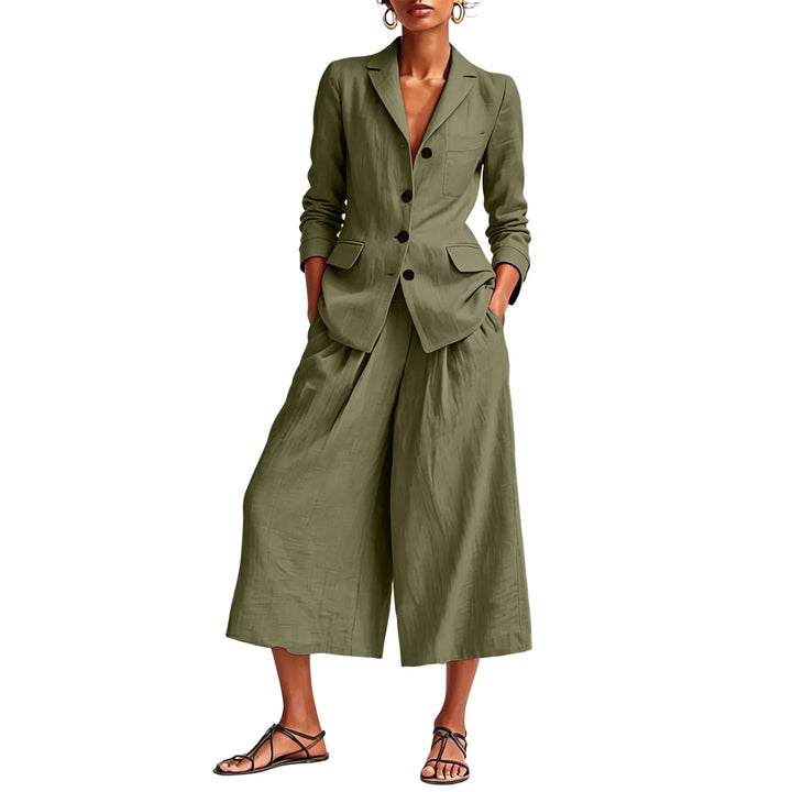 Rachel Linen Blazer and Wide Leg Capri Set