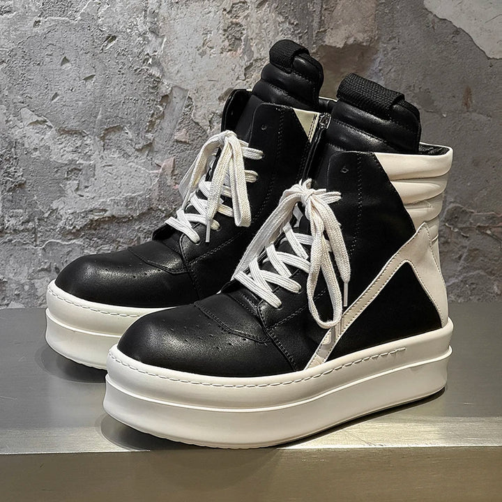 High top sneakers with side zipper and triangle color block panel
