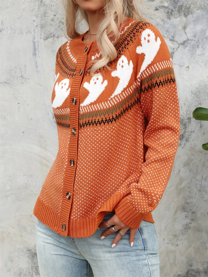 Retro Ghost Button Cardigan