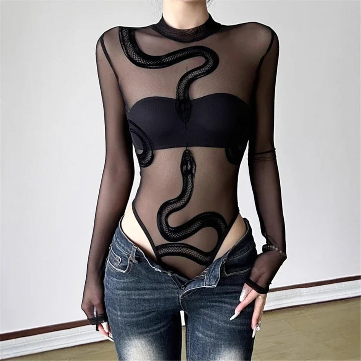 Vespera Sheer Snake Bodysuit