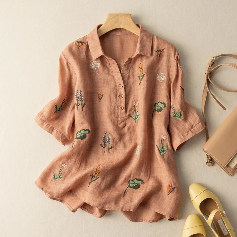 Marcelline Embroidered Linen Blouse