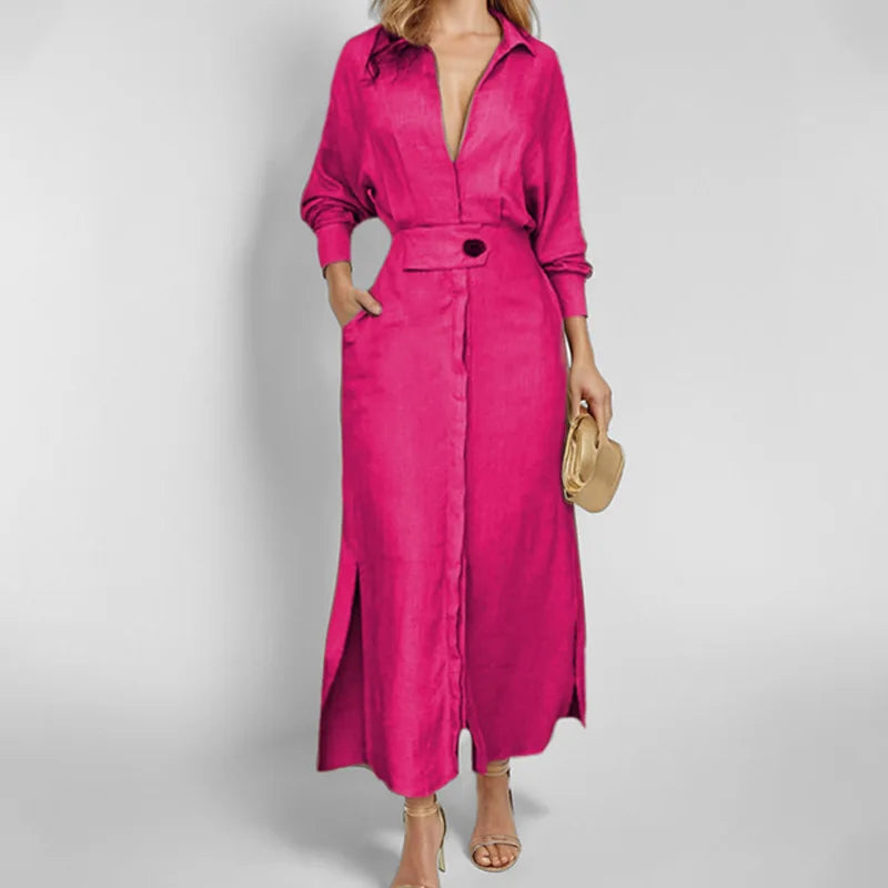 Isabella V Neck Maxi Shirt Dress